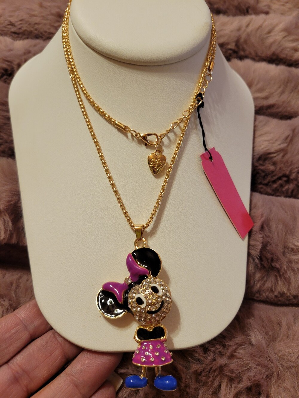 Betsey JohnsonGold-Tone Minnie Mouse Pendant Necklace with Pink and Blue Accents